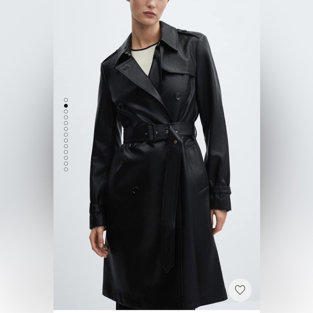 Mango leather-effect trench coat